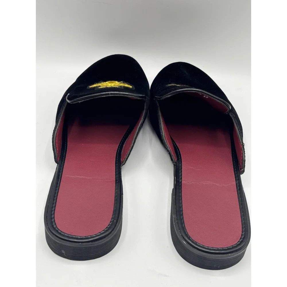Black Velvet Bee Embroidered Slip-On Mule Loafers Slippers Men's Luxury Size 12